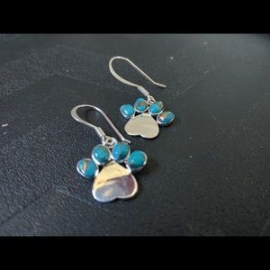 Silver Native Genuine Turquoise Bear Paw Earrings